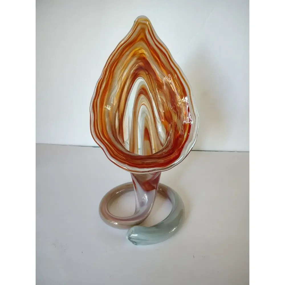 Spiro Jack in the Pulpit Trumpet Vase Calla Lily Vintage MCM Orange Coil Swirl
